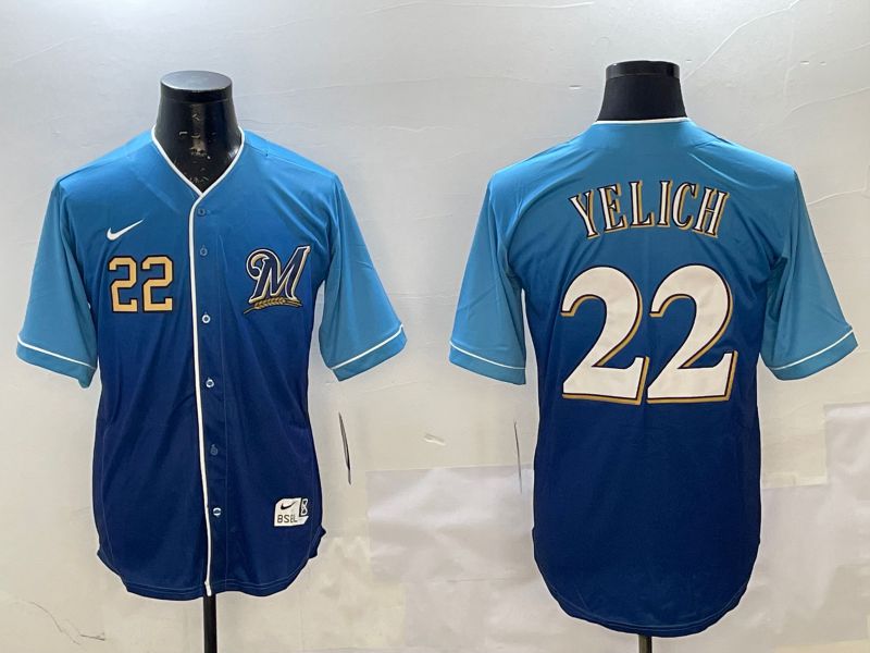 Men Milwaukee Brewers #22 Yelich Blue Fashion Game 2025 Nike MLB Jersey style 3